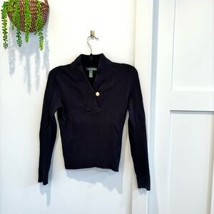 Lauren Ralph Lauren Black V-neck Gold Button Women's Long Sleeve Sweater S